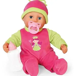 Bayer Design 93806AA baby doll interactive talking doll soft body pacifier bottle 38 cm - First Words Baby, pink / grün