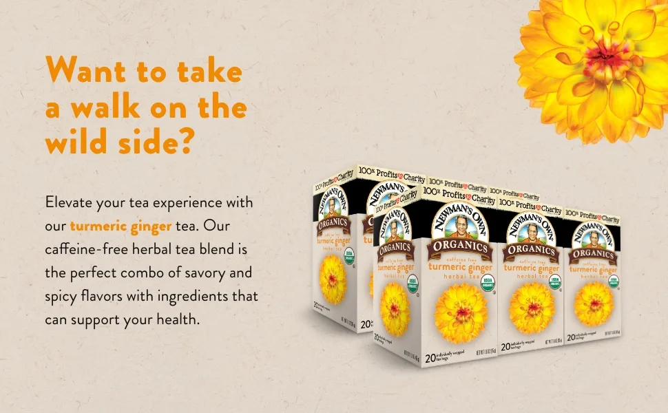 Newman's Own Organics Herbal Tea Turmeric Ginger Caffeine Free  20 Tea Bags 1.6 oz (45 g) - product information 2