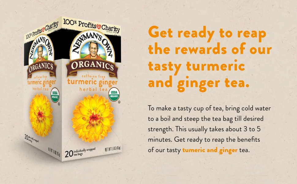 Newman's Own Organics Herbal Tea Turmeric Ginger Caffeine Free  20 Tea Bags 1.6 oz (45 g) - product information 3