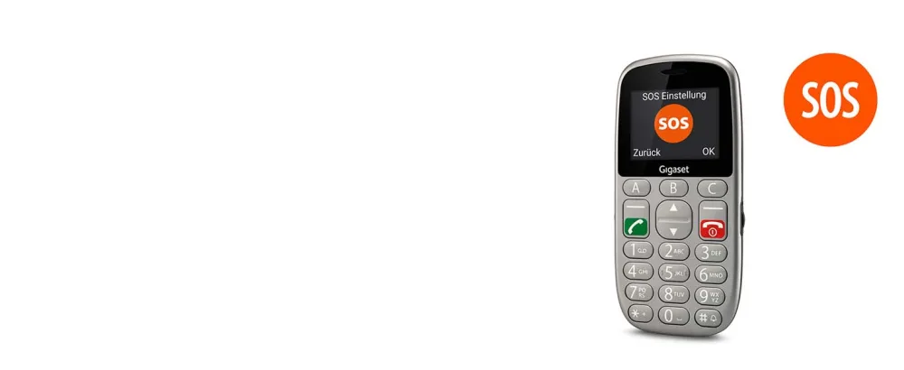 Gigaset GL390 GSM - Seniors Mobile phone with SOS emergency call button - Large 2.2 inch color display - simple operation with extra large single keys - compact mobile phone without a contract titanium silver Titan silver - GL390