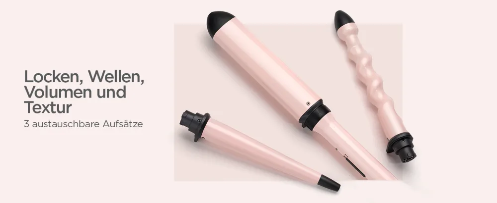 Babyliss curl and wave trio multi -style professional curling iron with 3 attachments for curls waves and beach waves soft pink ms750e new black/pink - MS750E