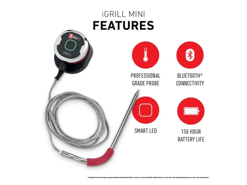Weber Igrill Mini - Intelligent meat thermometer with Bluetooth including antennae control by smartphone app magnetic holder on the housing space -saving (7220) grill thermometer - igrillmini