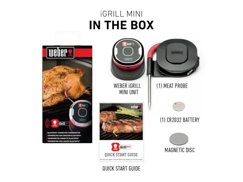 Weber Igrill Mini - Intelligent meat thermometer with Bluetooth including antennae control by smartphone app magnetic holder on the housing space -saving (7220) grill thermometer - Igrillmini3