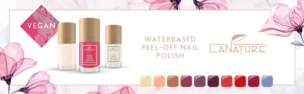 LaNature water-based nail polish - VEGAN - Waterbased Peel-Off Nail Polish - two color set including top coat - Nude Colors - Serie