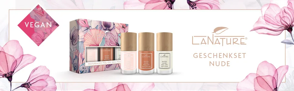 LaNature water-based nail polish - VEGAN - Waterbased Peel-Off Nail Polish - two color set including top coat - Nude Colors - set nude