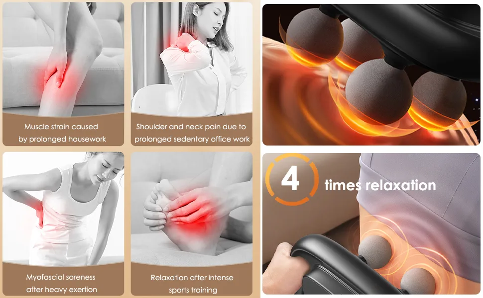 Massage gun hand-held depth tissue back massage percussion massage device with 4 heads 5 corridors adjustable 2 massage modes quiet electrical massage device for back black - Percussion Massage Gun with 4 Heads