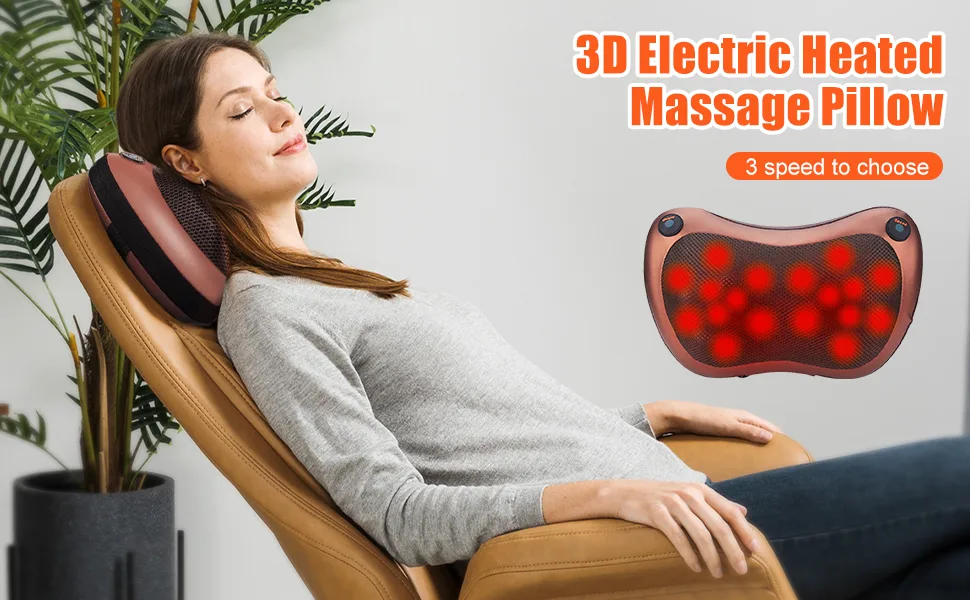 Massage device Massage pillow back and neck massage device Shiatsu massager electrical 3 speeds massage pillows with 18 rotating massage heads for home office car - Massagegerät Massagekissen