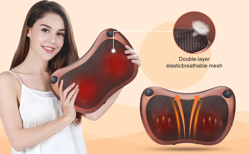 Massage device Massage pillow back and neck massage device Shiatsu massager electrical 3 speeds massage pillows with 18 rotating massage heads for home office car - Massagegerät Massagekissen