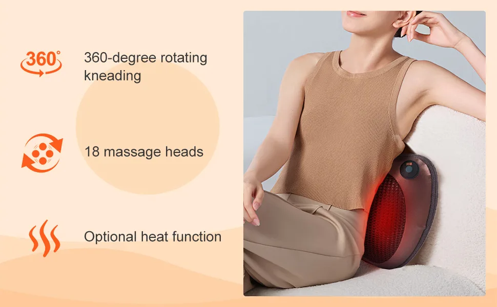 Massage device Massage pillow back and neck massage device Shiatsu massager electrical 3 speeds massage pillows with 18 rotating massage heads for home office car - Massagegerät Massagekissen