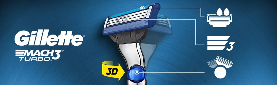 Gillette Mach3 Turbo 3D Razor Men with Improved Moisture Strips Razor + 1 Razor Blades Old - Gillette Mach3 Turbo 3D