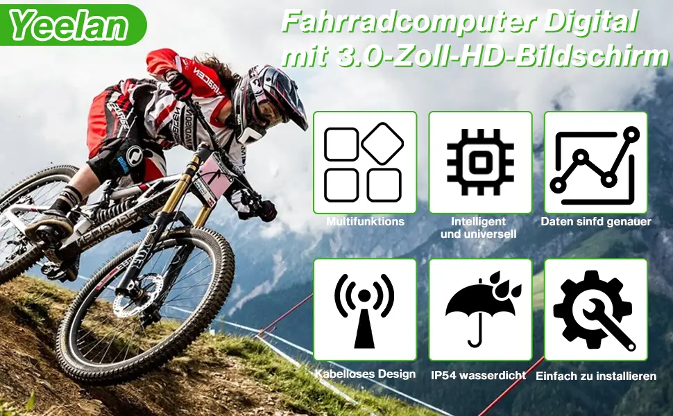 Bicycle computer wirelessly with 31 functions 3.0 inch multifunction bicycle speedometer IP65 waterproof bicycle tacho wireless automatic waking bicycle speedometer mileage meter bicycle axis children - Fahrradcomputer
