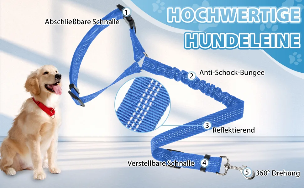Adjustable string belt dog car headrest safety harness Dog dog seat belt dogs clasp strap with elastic for small dogs medium-sized puppy blue (blue) - Anschnallgurt Hund Auto