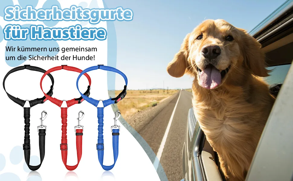 Adjustable string belt dog car headrest safety crockery dog dog seat belt dogs clasp strap with elastic for small dogs medium-sized puppy red (red) - Anschnallgurt Hund Auto