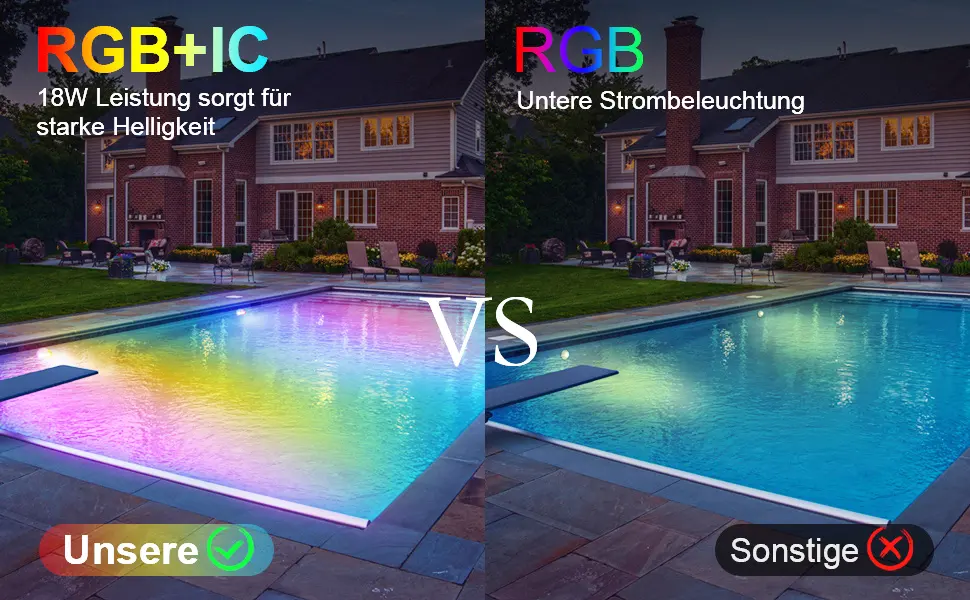 WiFi Intelligence RGB+IC 15W LED POOL LITTIES UNDING LIMITS MUSIC MODUS TIMING Function works with Google Home Assistant/Alexa DC5V IP68 Pool lighting with 5m cable Blue - LED Pool Lichter