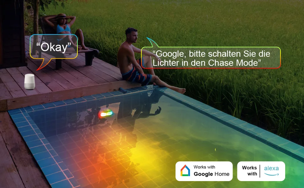 WiFi Intelligence RGB+IC 15W LED POOL LITTIES UNDING LIMITS MUSIC MODUS TIMING Function works with Google Home Assistant/Alexa DC5V IP68 Pool lighting with 5m cable Blue - LED Pool Lichter