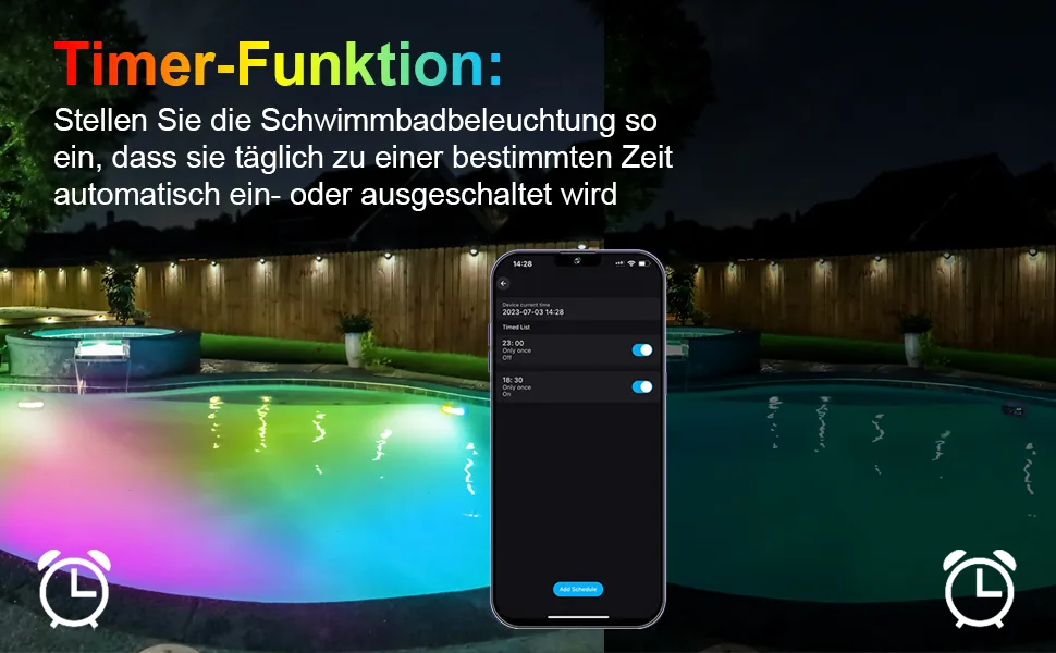 WiFi Intelligence RGB+IC 15W LED POOL LITTIES UNDING LIMITS MUSIC MODUS TIMING Function works with Google Home Assistant/Alexa DC5V IP68 Pool lighting with 5m cable Blue - LED Pool Lichter