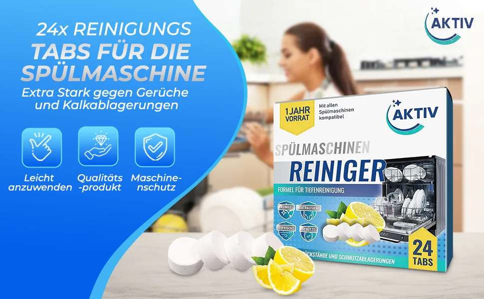 Active 24x dishwasher cleaner tabs extra strong against smell & lime |Dishwasher cleaner with formula for deep cleaning |Hygiene cleaning 1 year stock - Spülmaschinenreiniger