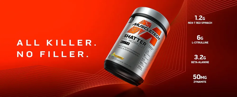 Muscletech Shatter Pre-Workout Elite Glacier Berry 1.01 lbs (459 g) - ALL KILLER. NO FILLER.