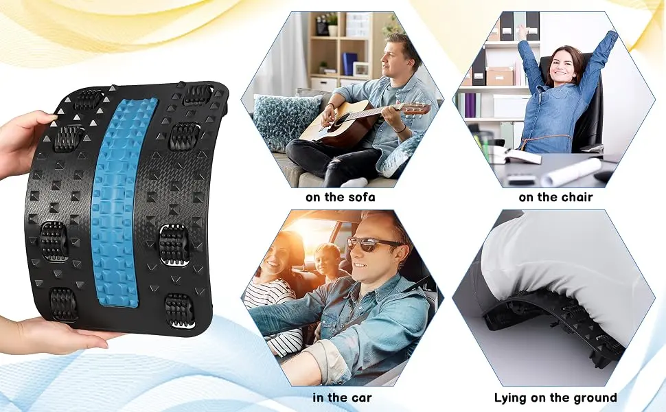 Utensilsto back extensor device backhone back massage device -2024 improves neck and backers for lumbar spine adjustable multi -stage lumbar supports with massage tooth wheels black+purple - Rückenmassagegerät