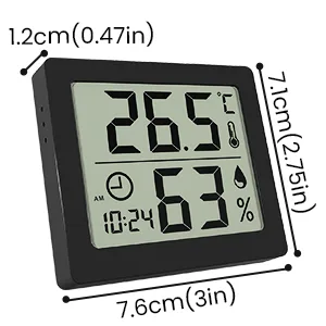 Pitasha Digital Thermo-Hygrometer Raum Thermometer Hygrometer Hygrometer 3.2 inch LCD Display Desktop Thermometer with temperature and moisture display with clock (black) - Thermohygrometer