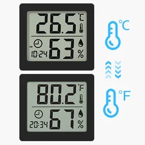 Pitasha Digital Thermo-Hygrometer Raum Thermometer Hygrometer Hygrometer 3.2 inch LCD Display Desktop Thermometer with temperature and moisture display with clock (black) - Thermohygrometer