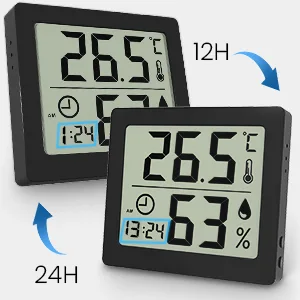 Pitasha Digital Thermo-Hygrometer Raum Thermometer Hygrometer Hygrometer 3.2 inch LCD Display Desktop Thermometer with temperature and moisture display with clock (black) - Thermohygrometer