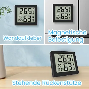 Pitasha Digital Thermo-Hygrometer Raum Thermometer Hygrometer Hygrometer 3.2 inch LCD Display Desktop Thermometer with temperature and moisture display with clock (black) - Thermohygrometer