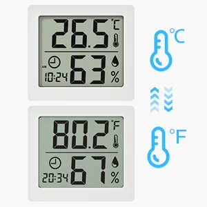 Pitasha Digital Thermo-Hygrometer Raum Thermometer Hygrometer Hygrometer 3.2 inch LCD Display Desktop Thermometer with temperature and moisture display with clock (white) - Thermohygrometer
