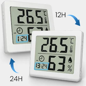 Pitasha Digital Thermo-Hygrometer Raum Thermometer Hygrometer Hygrometer 3.2 inch LCD Display Desktop Thermometer with temperature and moisture display with clock (white) - Thermohygrometer