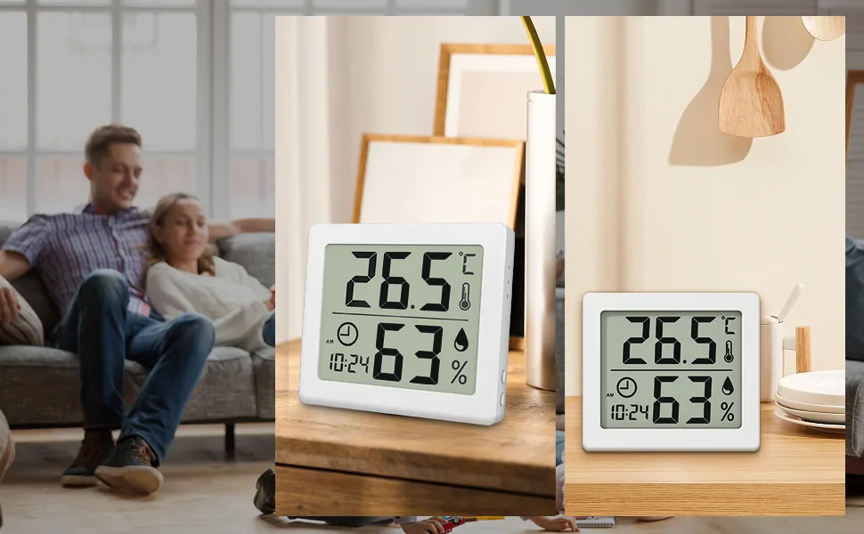 Pitasha Digital Thermo-Hygrometer Raum Thermometer Hygrometer Hygrometer 3.2 inch LCD Display Desktop Thermometer with temperature and moisture display with clock (white) - Thermohygrometer
