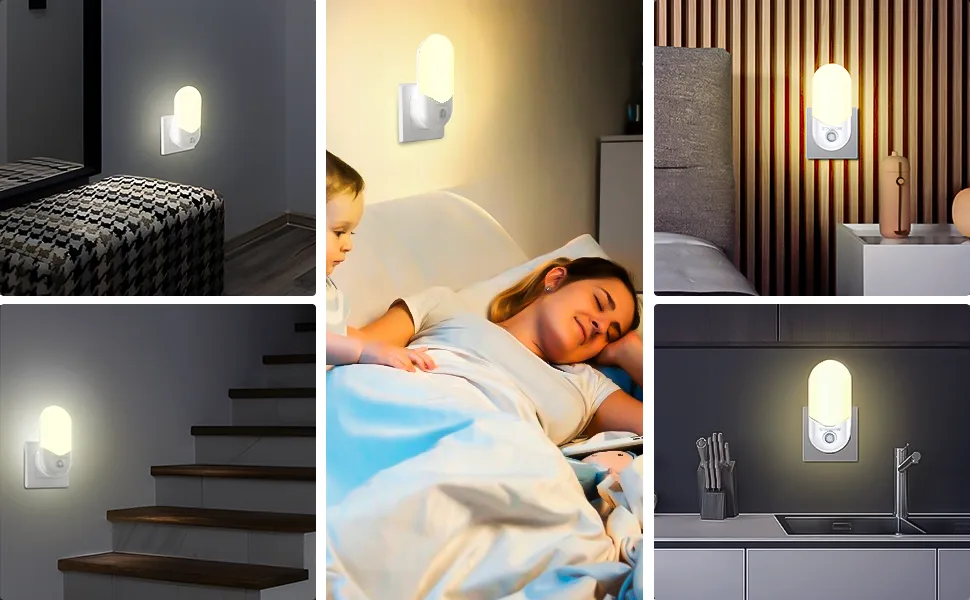 Stanbow 2 night light socket with twilight sensor night light with motion detector LED night lamp children for children's room stairs gear bedroom kitchen bathroom warm white - nachtlicht kinder steckdose