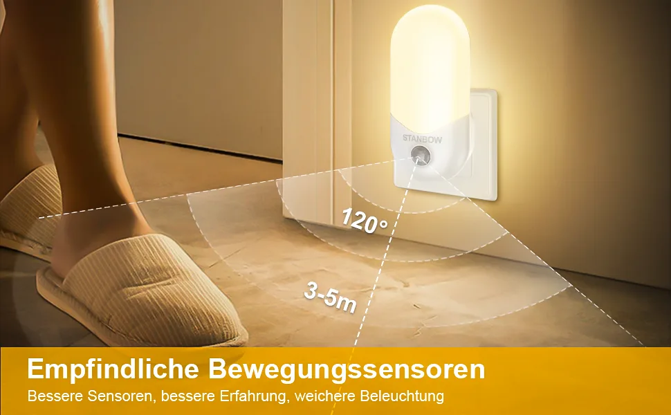 Stanbow 2 night light socket with twilight sensor night light with motion detector LED night lamp children for children's room stairs gear bedroom kitchen bathroom warm white - nachtlicht steckdose mit bewegungssensor