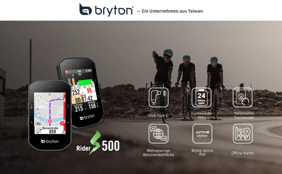 Bryton Rider S500 2.4 "Color touchscreen GPS bicycle computer with offline-EU card and navigation compatible with e-bikes Shimano Steps and Ant+ Lev S500 (Device only) - DES500