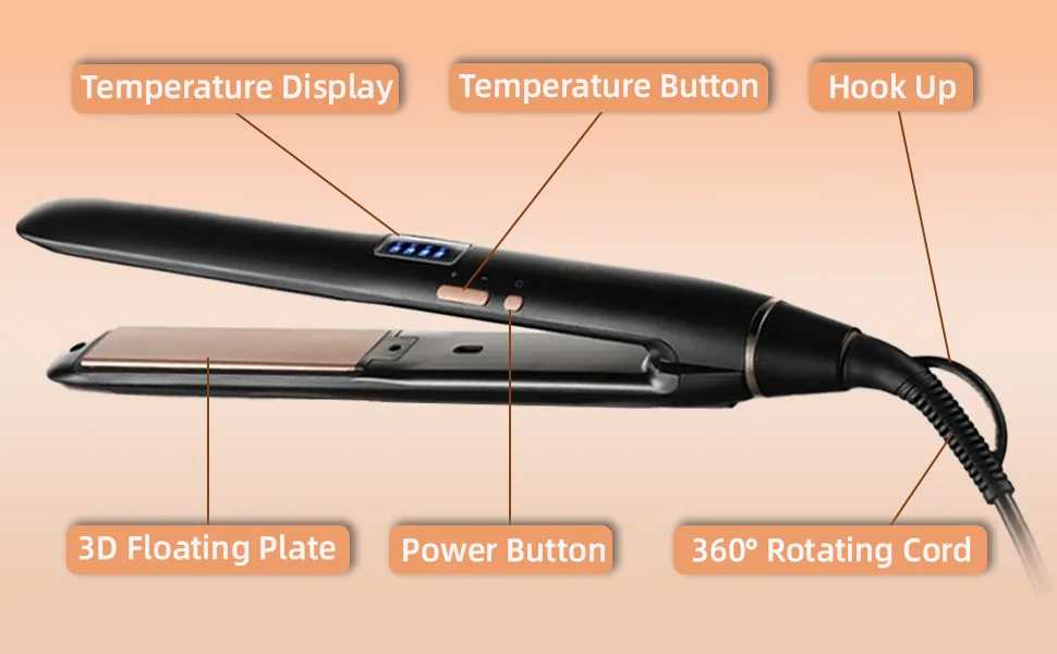 Hyadry smooth iron with ceramic coating smoothing iron hair straightener with 30s quick heating negative fleet iron LED-EXPEIST-time-temperature display dual voltage automatic switch-off (black) - product information 5