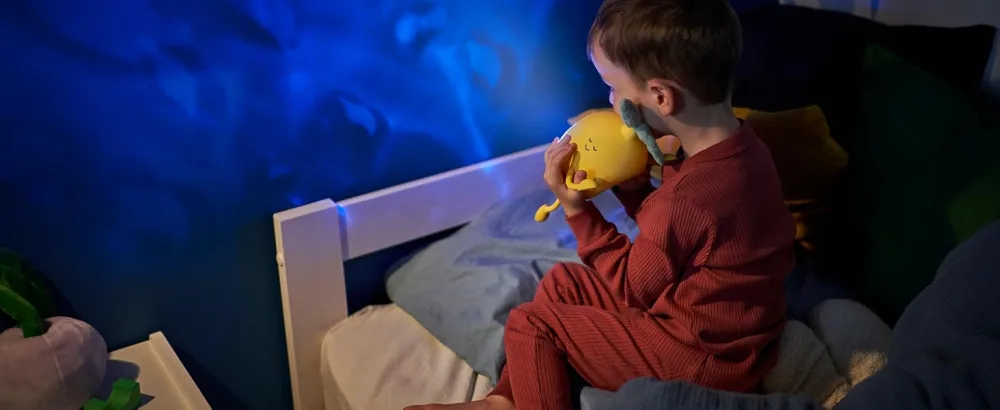 Badabull projection night light made of soft silicone basile - 5 lullied songs & 2 white noises - Automatic shutdown (30 min.) - Battery - Badabulle Nachtlicht Basile