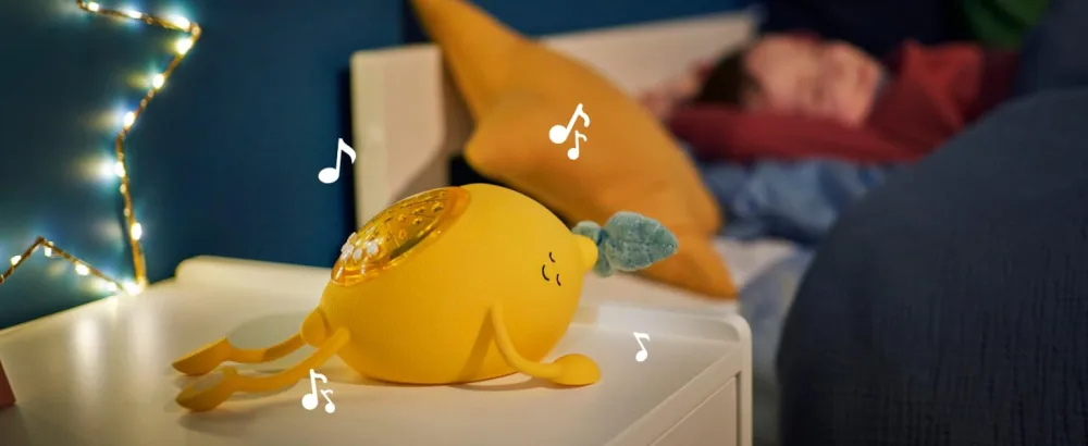 Badabull projection night light made of soft silicone basile - 5 lullied songs & 2 white noises - Automatic shutdown (30 min.) - Battery - Badabulle Nachtlicht Basile