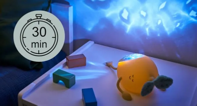Badabull projection night light made of soft silicone basile - 5 lullied songs & 2 white noises - Automatic shutdown (30 min.) - Battery - Badabulle Nachtlicht Basile
