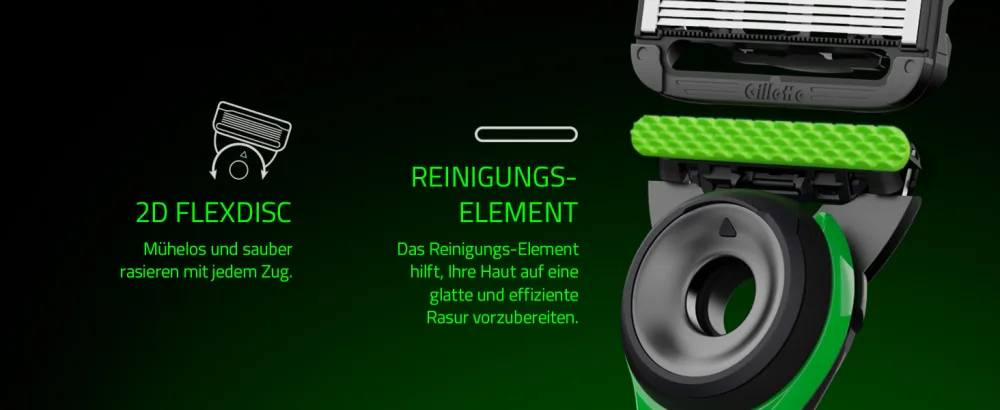 Gillette labs razor blades 6 replacement blades for wet razors men and heated razor with cleaning element Razer Limited Edition 6 sound - Nahaufnahme des Reinigungs-Elements und 2D FlexDisc für eine effiziente Rasur und Komfort.