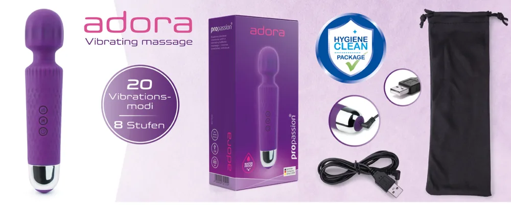 Probassion Massagestab Adora |Waterproof massage tab |Vibration massage |20 vibration modes with 8 intensity levels |Operating time approx. 1.5 hours |Quiet - propassion Massagestab adora