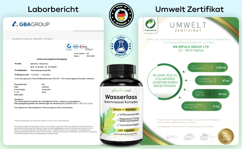 Waterlash - 6 times complex!Nettle capsules high -dose - 820mg nettle leaf extract 10: 1 + dandelion parsley & juniper berries - vegan & without chemical drainage tablets - Brennnessel Komplex mit 4 weiteren Pflanzenextrakten und Magnesium für den Elektrolythaushalt