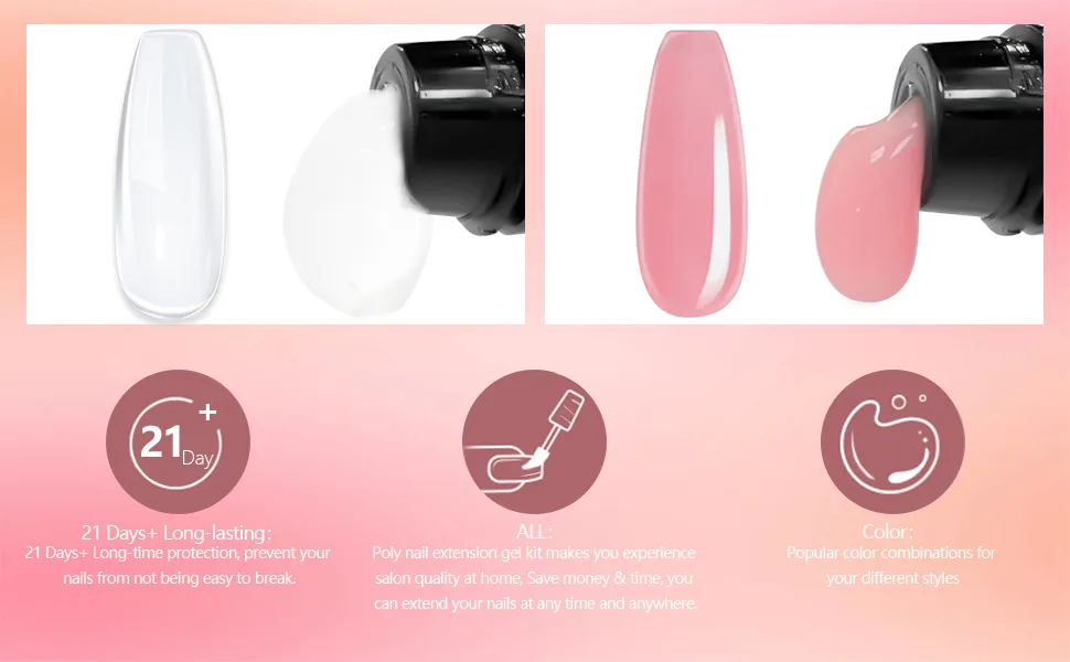 Poly nail gel set poly gel nail kit poly gel starter kit with manicure tools poly nail gel set gel nails make yourself at home kit 2 - product information 3