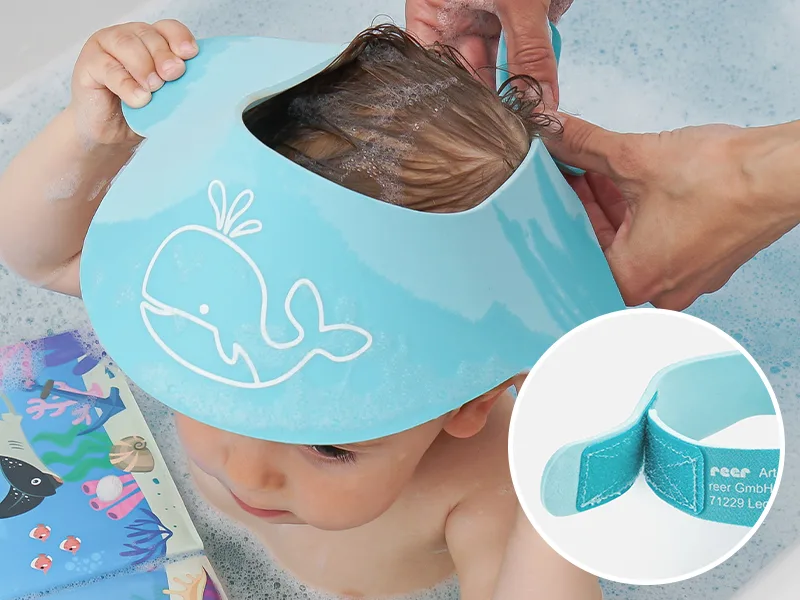 Reer MyHappyBath Cap Shampoo Protection protects your child from tears when washing hair continuously adjustable blue 40-55 cm head circumference - Mitwachsend