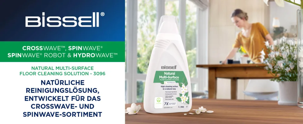 Bissell natural multi-surface floor cleaning solution |Cleaning agent for crosswave spinwave robot & hydrowave |Vegetable ingredients |Safe for pets |2 liters |30961 2L natural multi-surface floor cleaning solution - natural formula