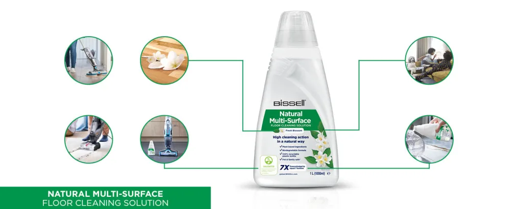 Bissell natural multi-surface floor cleaning solution |Cleaning agent for crosswave spinwave robot & hydrowave |Vegetable ingredients |Safe for pets |2 liters |30961 2L natural multi-surface floor cleaning solution - natural formula