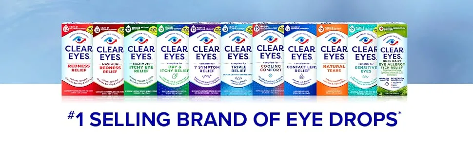 Clear Eyes Triple Action Lubricant/Redness Reliever Eye Drops 0.5 fl oz (15 ml) - red eyes, itch eye drops, multi-symptom eye drops, contact lens eye drops, natural tear eye drops