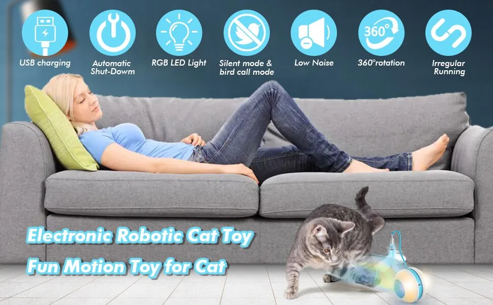 Rossifur Interactive cat toy for domestic cats electrically movable cats spring toys automatically around 360 self -reducing rechargeable via USB - product information 1