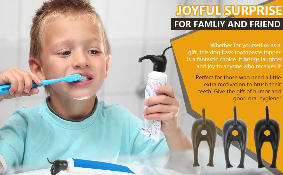 Toothpaste attachment 2 pieces of toothpaste attachment figure lid for toothpaste dog toothpaste squeezing toothpaste donor funny gift for women men (gray+black) - Lustiges Geschenk