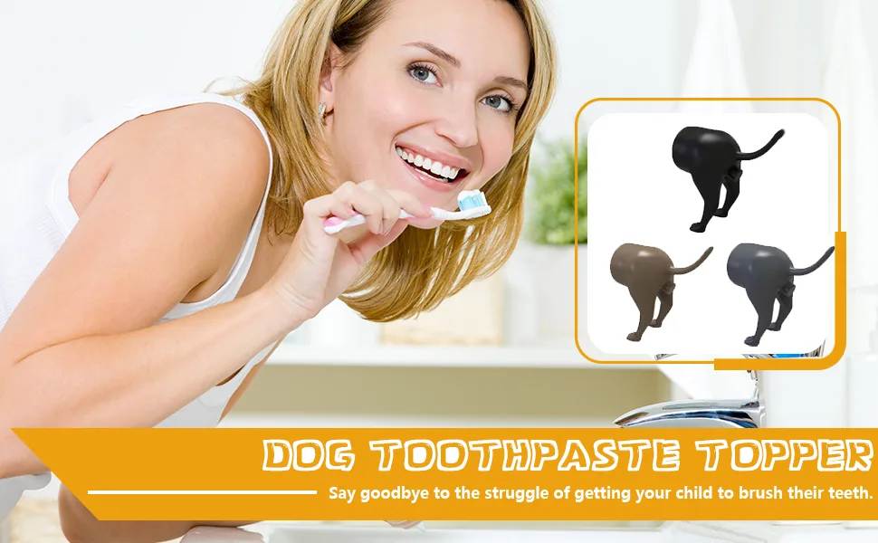 Toothpaste attachment 2 pieces of toothpaste attachment figure lid for toothpaste dog toothpaste squeezing toothpaste donor funny gift for women men (black+brown) - Zahnpasta Aufsatz