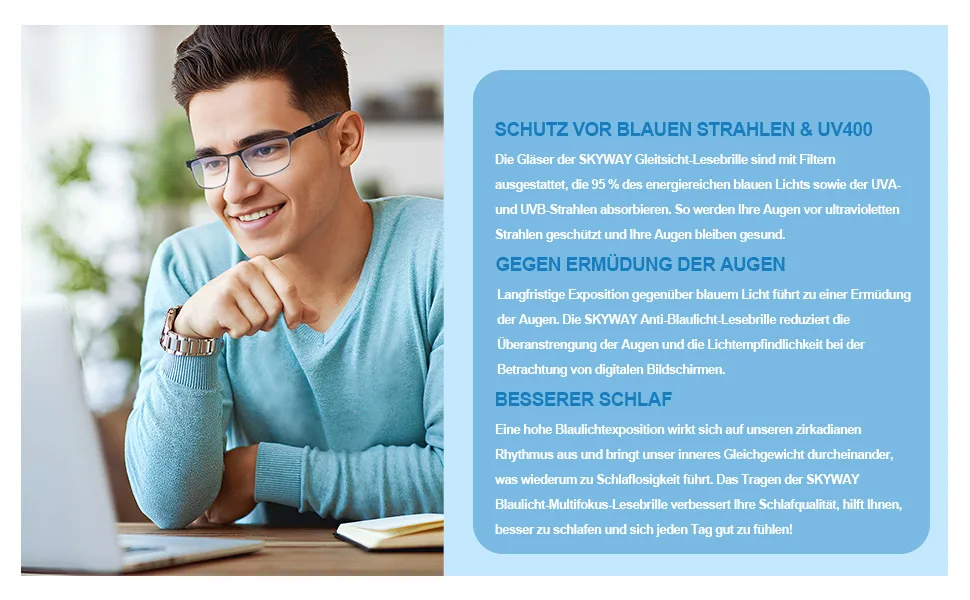 Skyway progressive multifocal anti-blue light reading glasses men women Light mental frame spring hinges computer glasses. - lesebrille herren 2 5