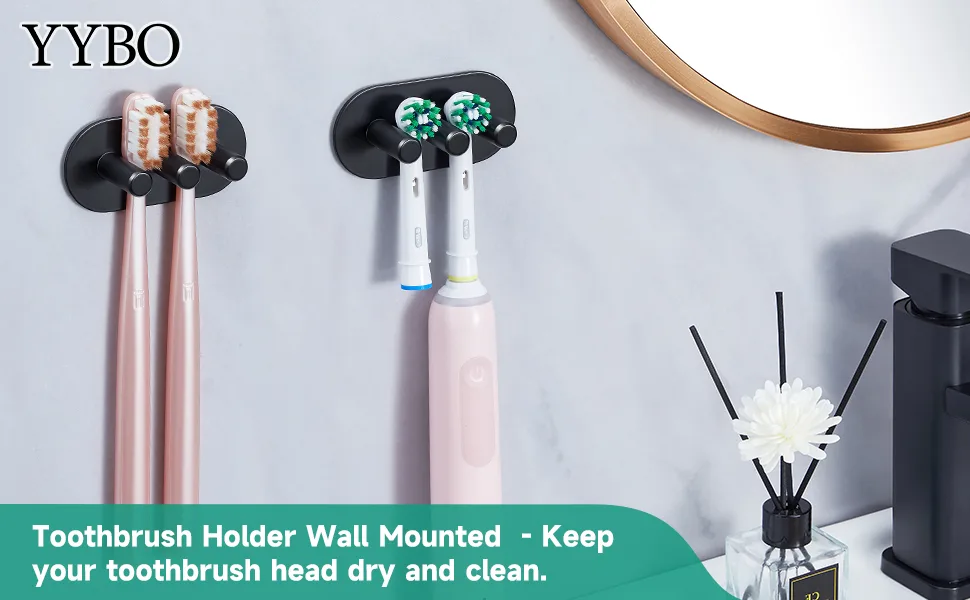 Split brush holder toothbrush holder electrical toothbrush stainless steel toothbrush holder black toothbrush bracket wall bracket electrical toothbrush bathroom toothbrush head holder - YYBO Zahnbürstenhalter